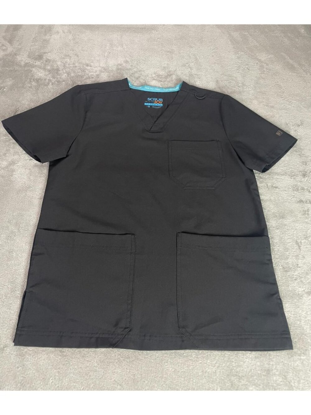 Scrub Joy Fit For All Black Scrub Top Women's XS V Neck Nurse Medical Uniform
